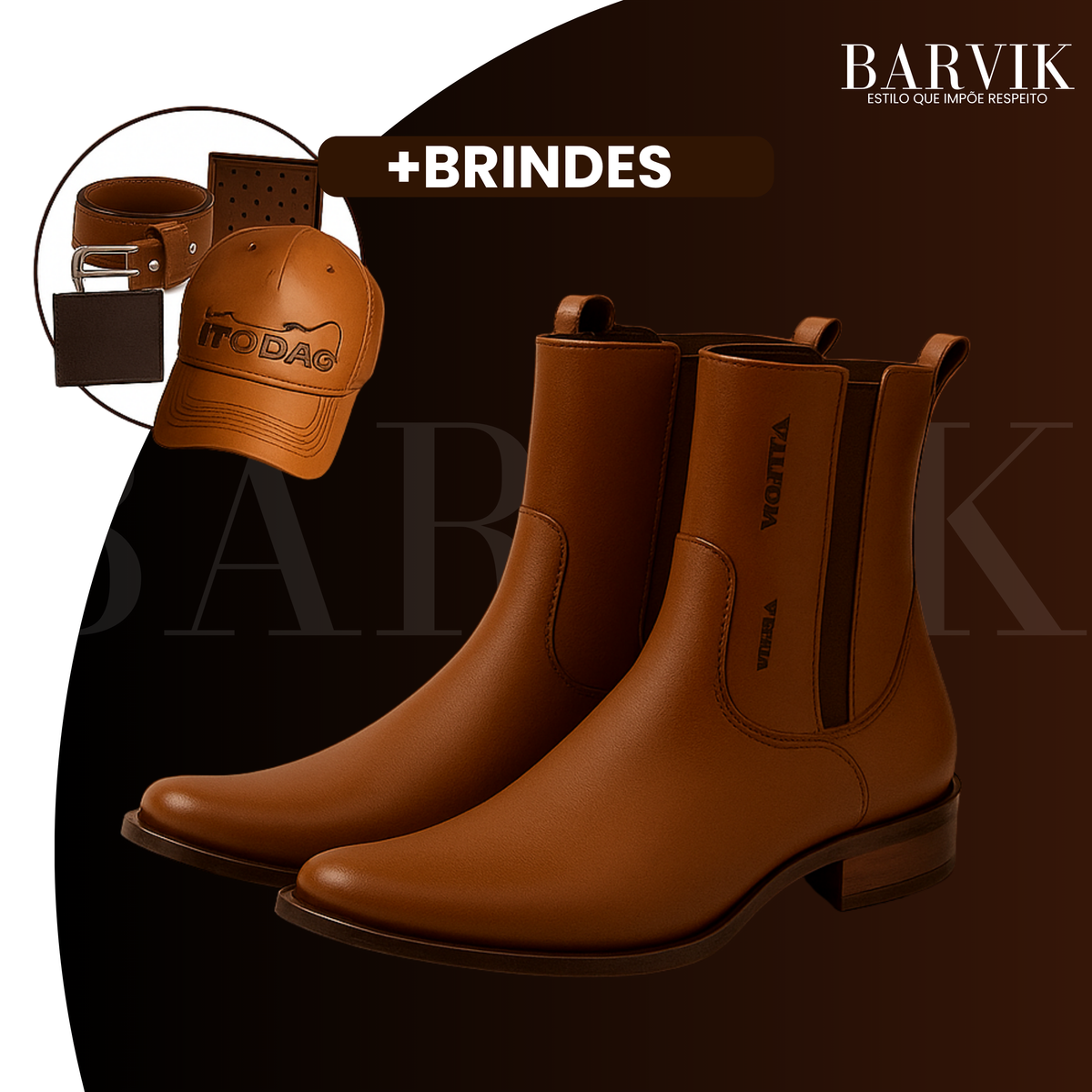 Kit Bota Maverick 3.0 em Couro Legítimo com Palmilha Ortopédica +BRINDES: Boné, Cinto e Carteira
